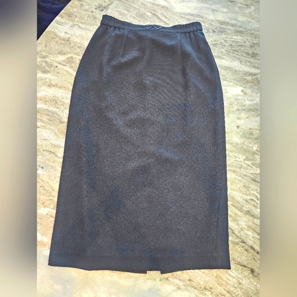 Louise Ricci Paris Black Pencil Skirt Size 10 Classic Mid-Length Career Skirt